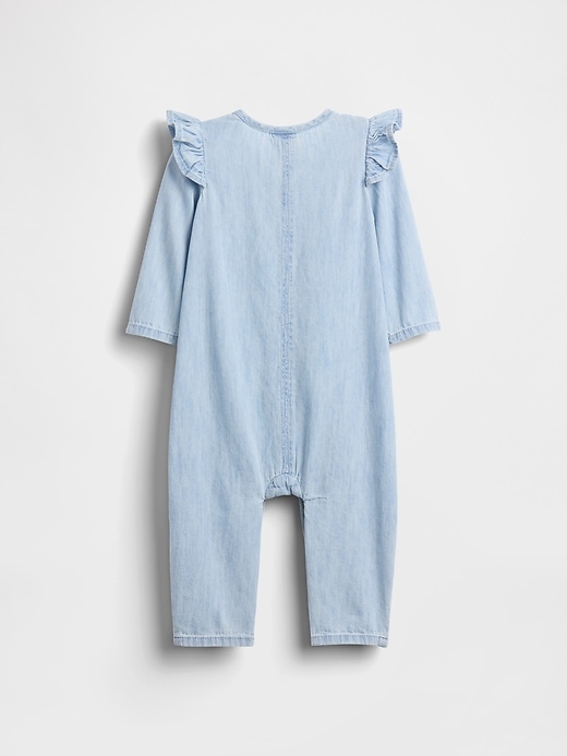 Image number 2 showing, Baby Denim Heart Pocket One-Piece