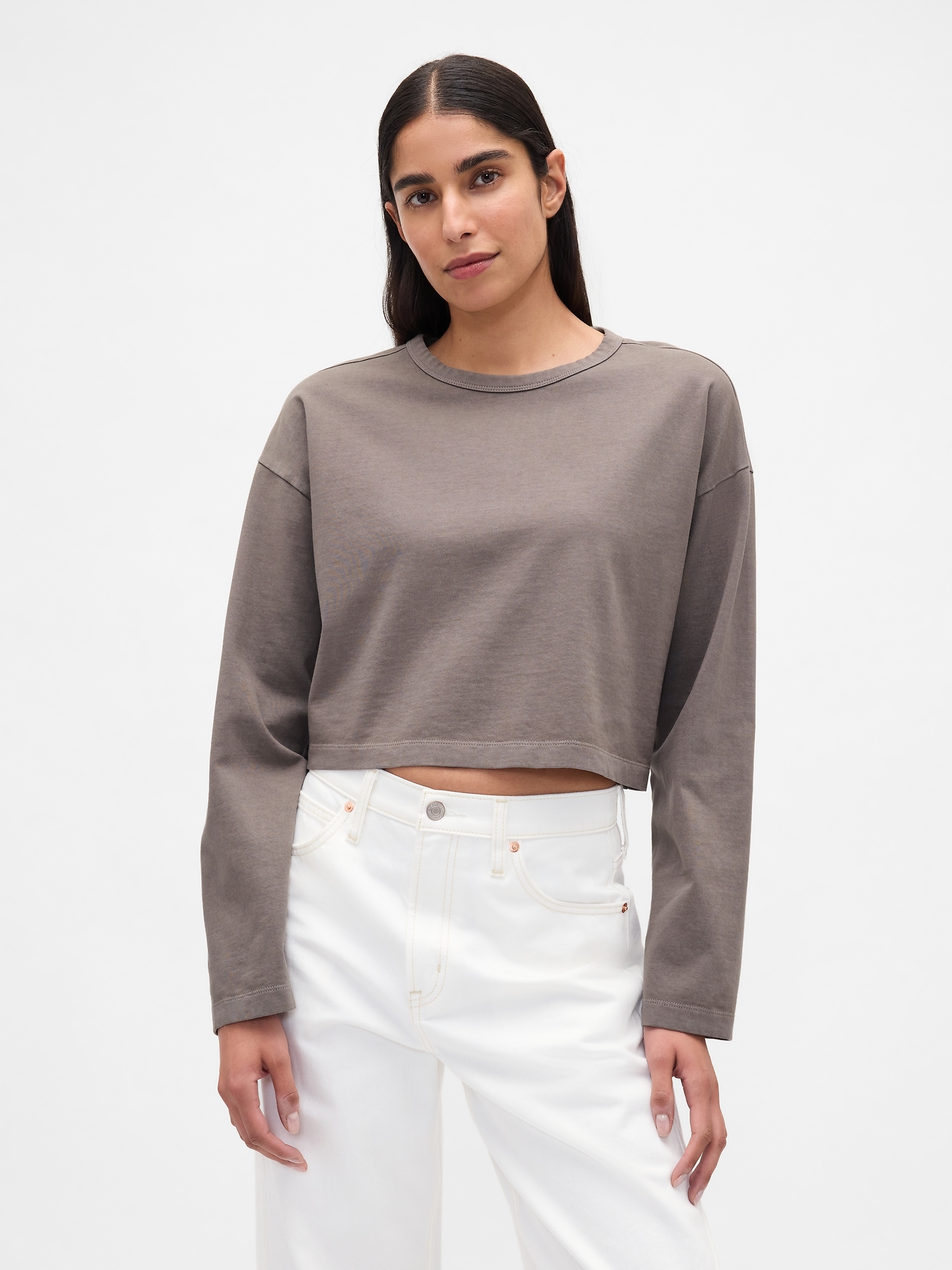 Organic Cotton VintageSoft Heavyweight Crop T-Shirt - Toasted Almond Brown