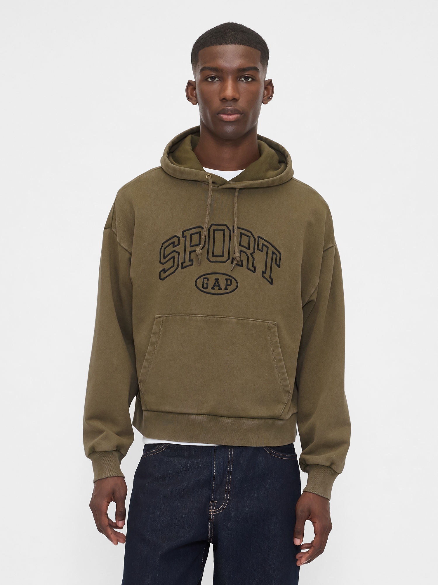 Heavyweight Oversized Crop Logo Hoodie - Green