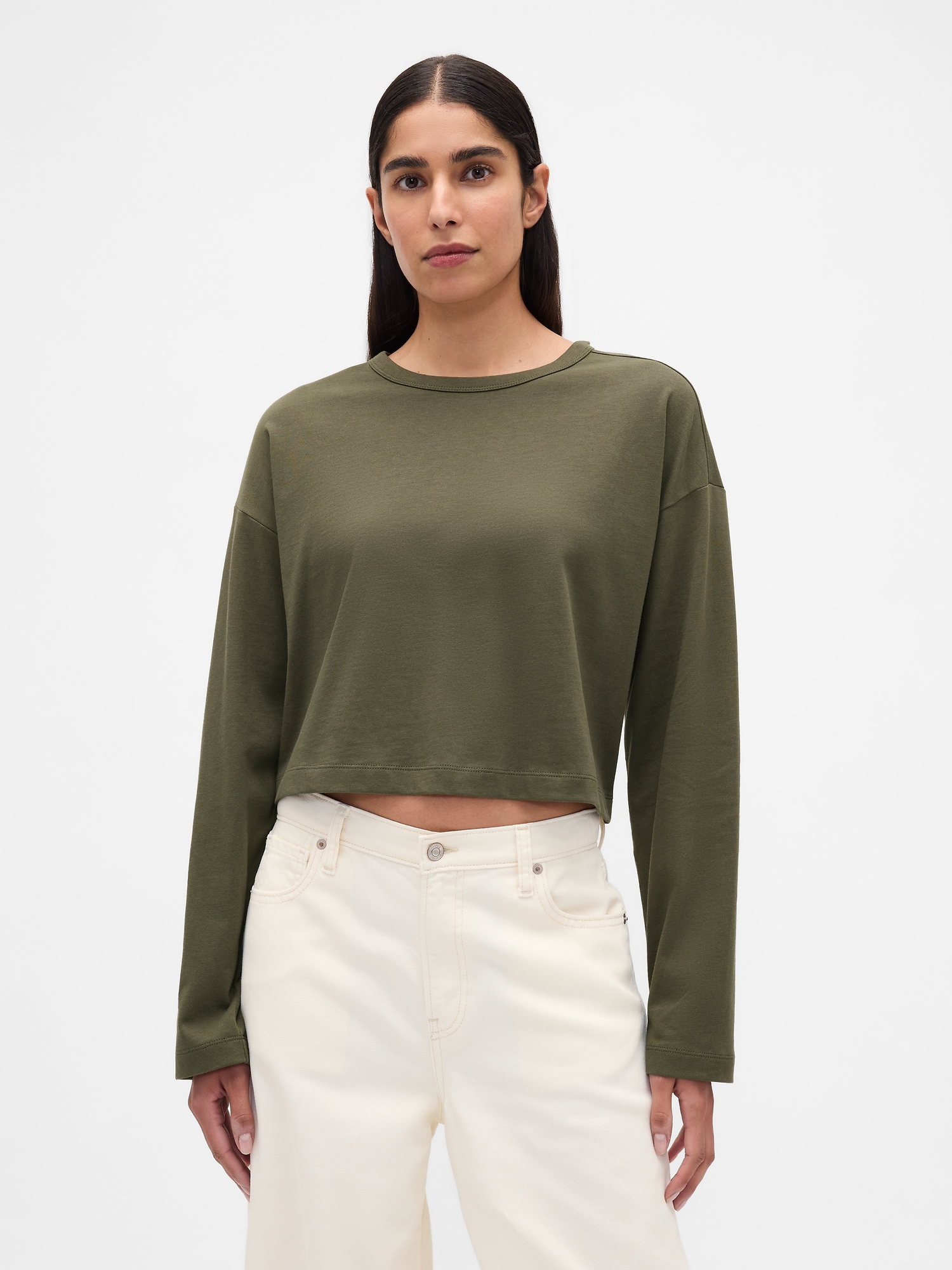 Organic Cotton VintageSoft Heavyweight Crop T-Shirt - Black Moss Green