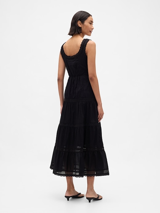 2 of 8 showing, with the color True black of product Lace-Trim Tiered Maxi Dress
