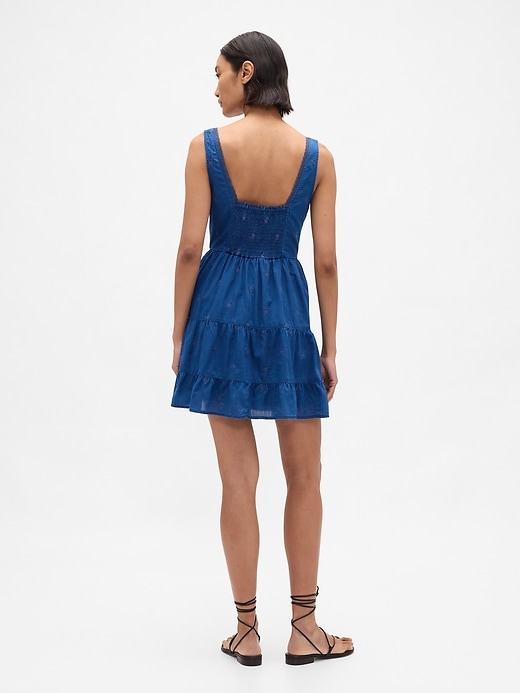2 of 8 showing, with the color Medium indigo of product Tiered Lace-Trim Mini Dress