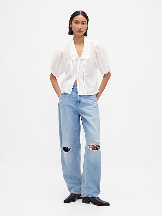 Image number 2 showing, Puff-Sleeve Collared Top