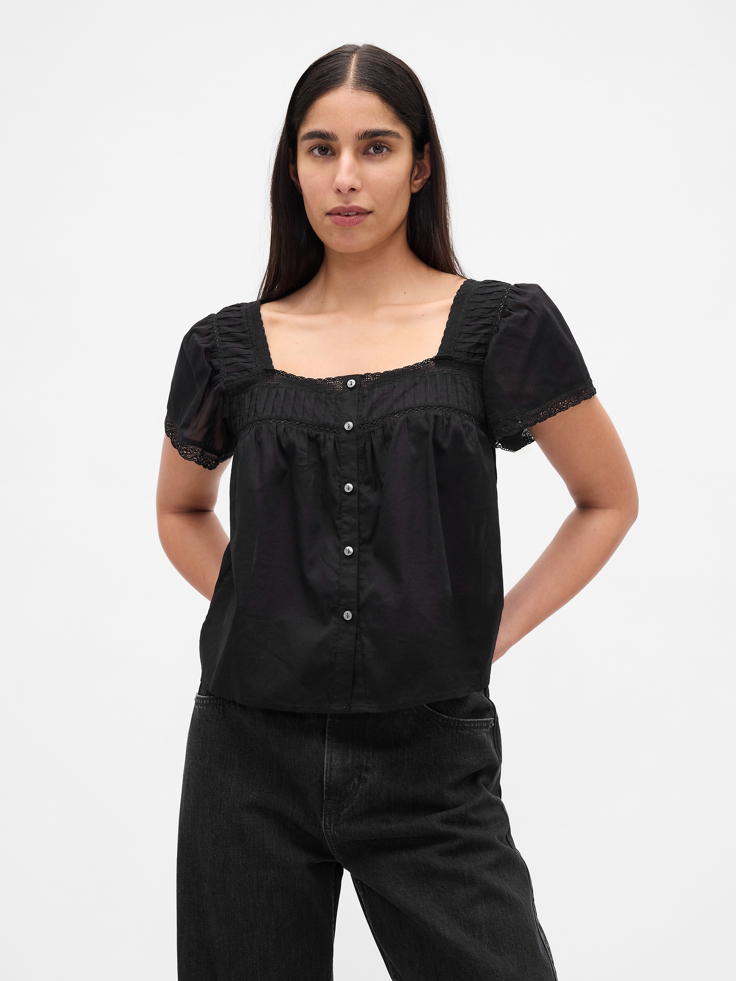 Gap Lace-trim Square-neck Crop Top