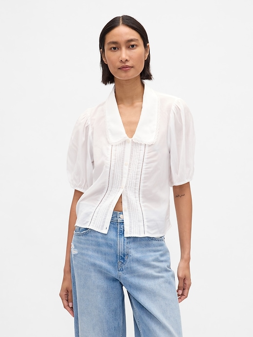 Image number 1 showing, Puff-Sleeve Collared Top