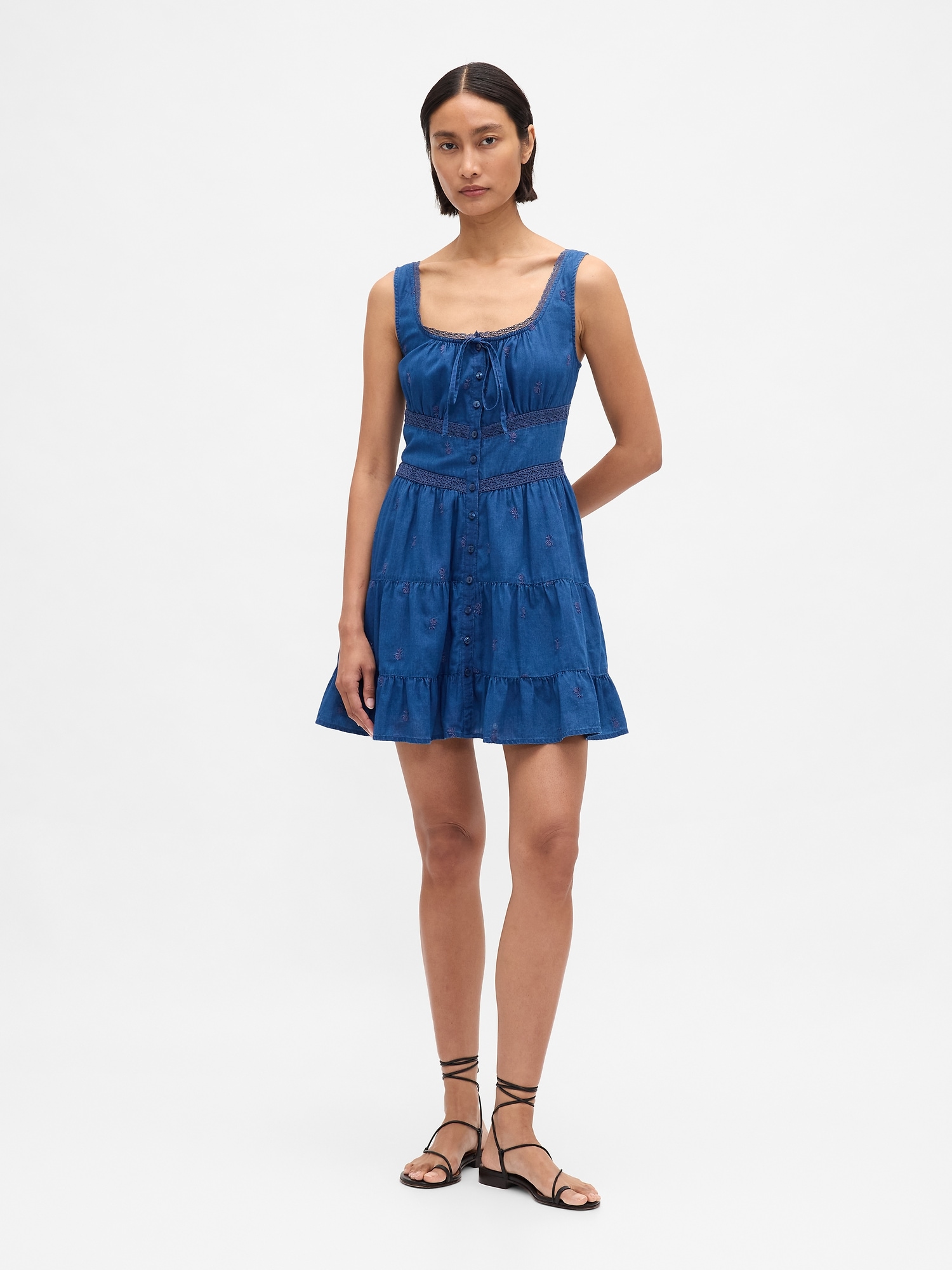 Tiered Lace-Trim Mini Dress