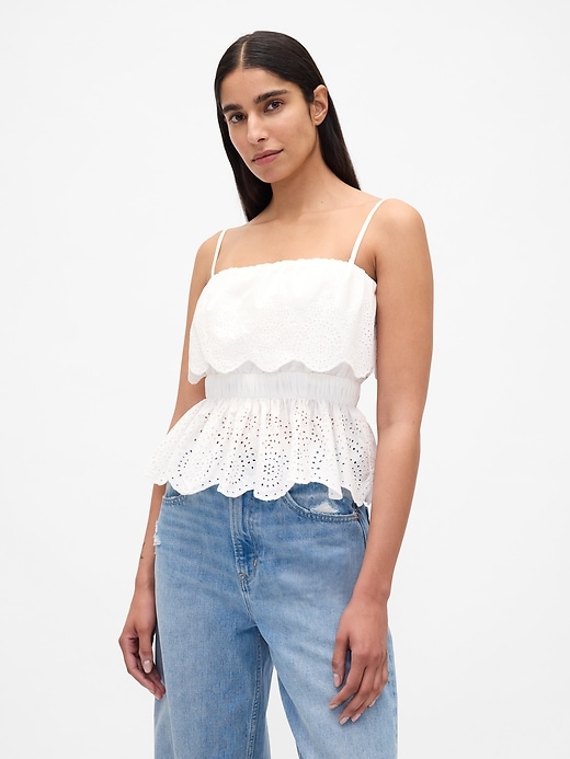 Image number 1 showing, Poplin Eyelet Ruffle Top