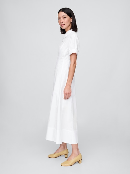 Image number 3 showing, Poplin Roll-Cuff Midi Shirtdress