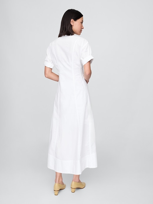 Image number 2 showing, Poplin Roll-Cuff Midi Shirtdress