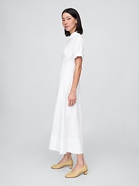 Poplin Roll-Cuff Midi Shirtdress