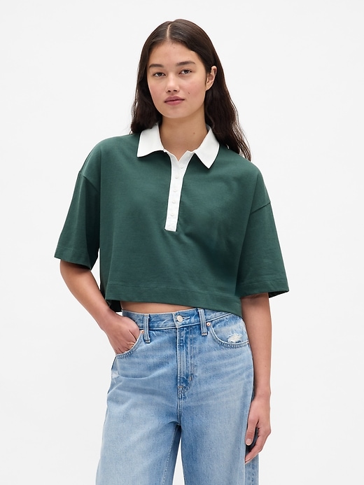 Image number 1 showing, Organic Cotton VintageSoft Heavyweight Crop Polo Shirt