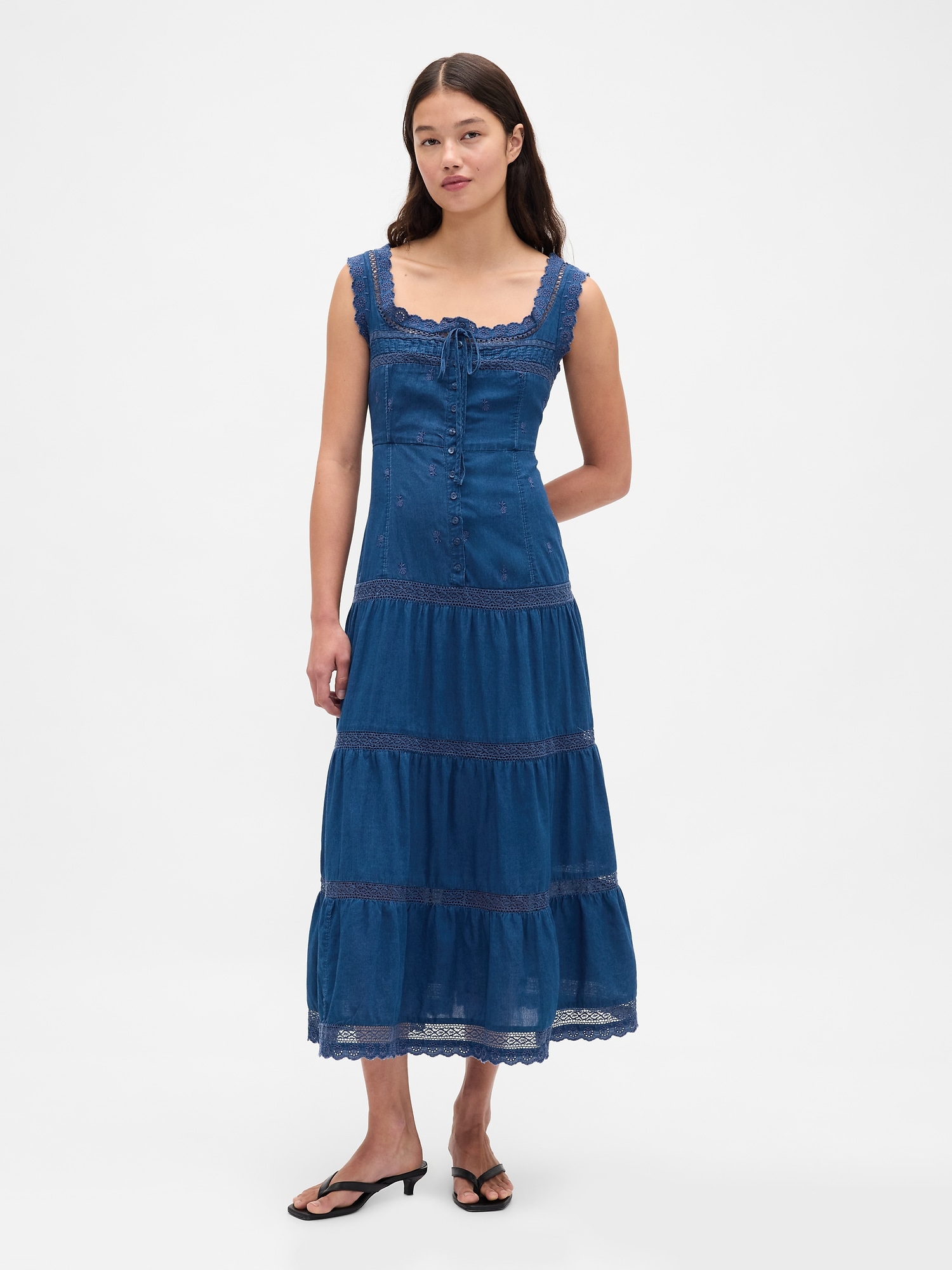 Gap Lace-trim Tiered Maxi Dress