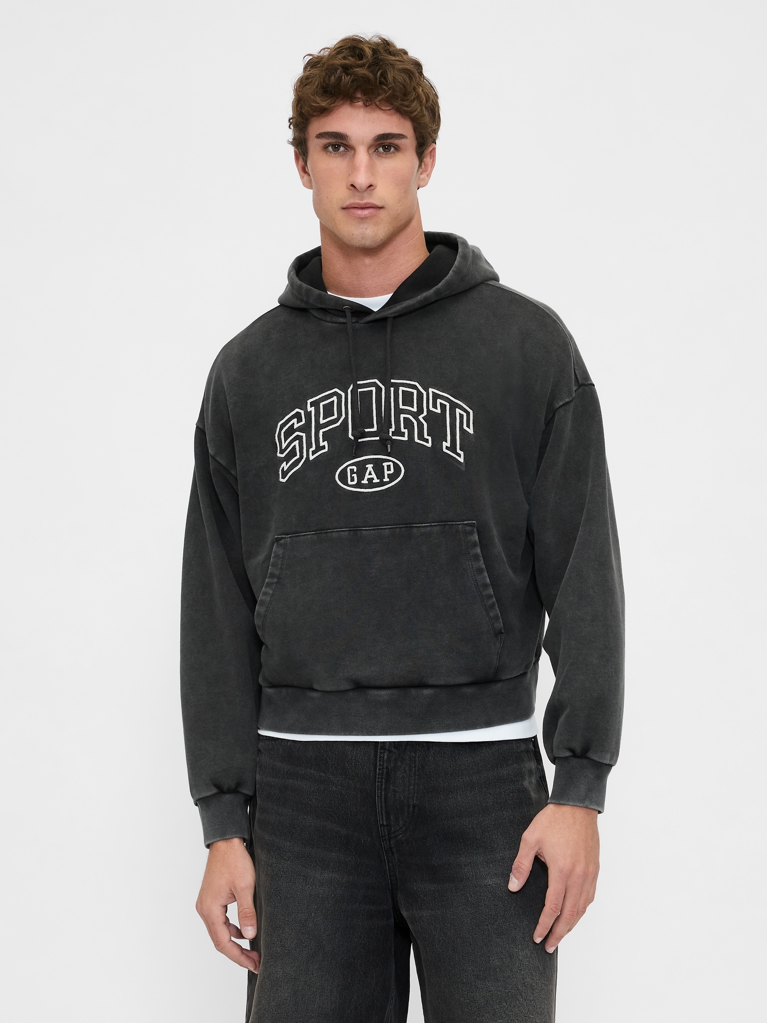 Heavyweight Oversized Crop Logo Hoodie - Black