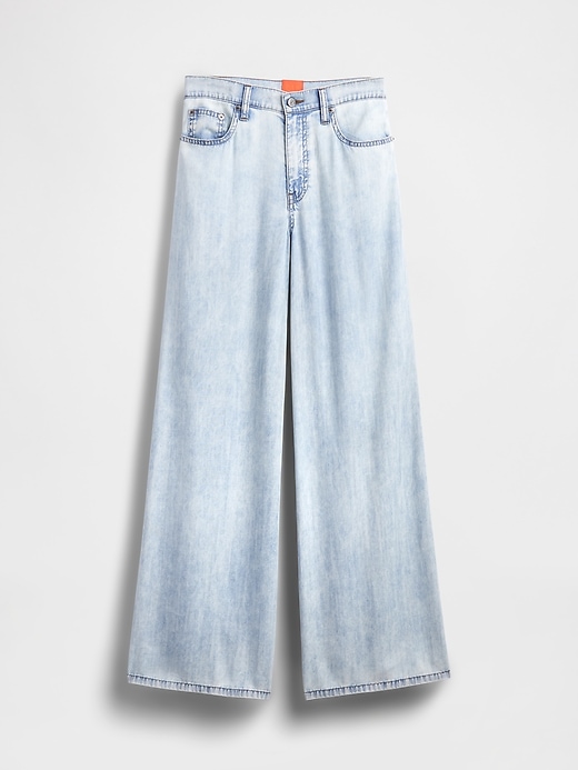 7 of 8 showing, with the color Light indigo of product GapStudio Mid Rise Draped Denim Baggy Jeans