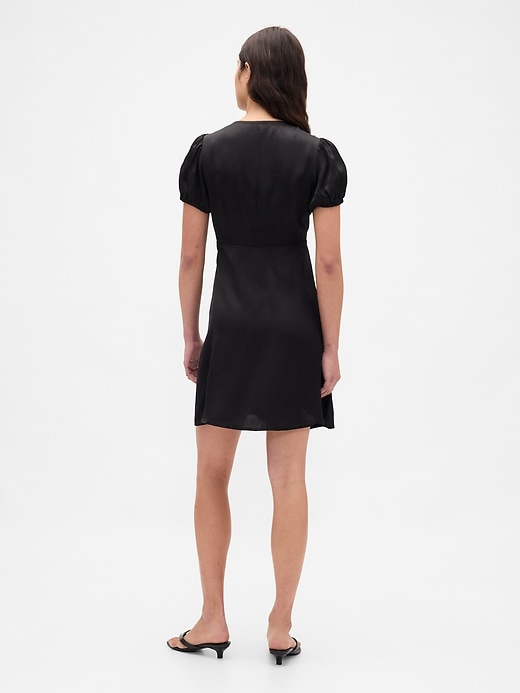 2 of 8 showing, with the color True black of product Satin Lace-Trim V-Neck Mini Dress