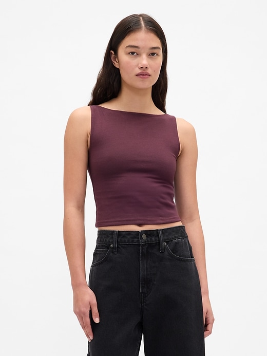 Image number 1 showing, CloseKnit Jersey Boatneck Crop Tank Top