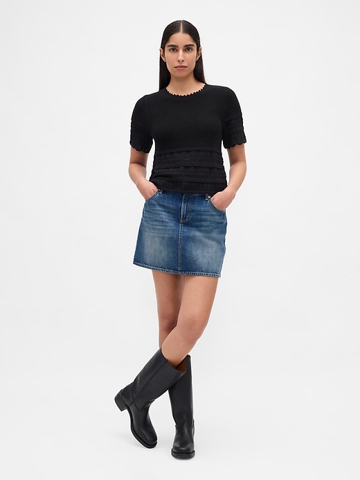 Image number 2 showing, Linen-Blend Pointelle Sweater Crop Top