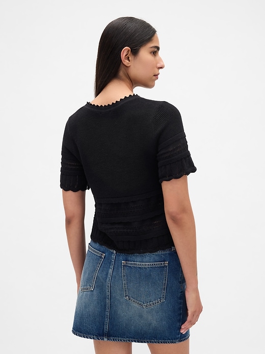 Image number 3 showing, Linen-Blend Pointelle Sweater Crop Top