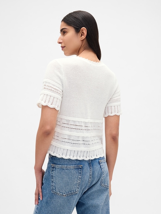 Image number 3 showing, Linen-Blend Pointelle Sweater Crop Top