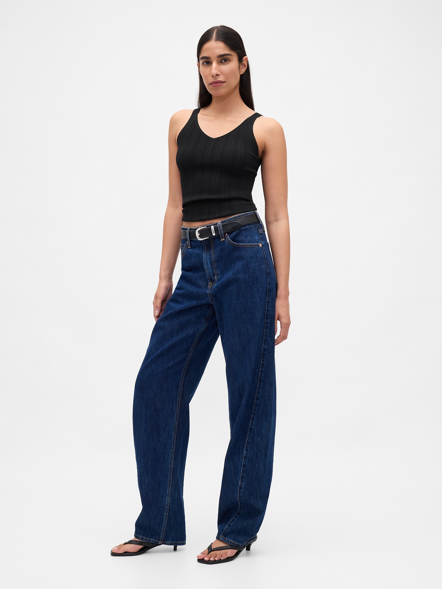 Женский свитер Gap Rib Sweater Tank Top, цвет: Чёрный — фото 2