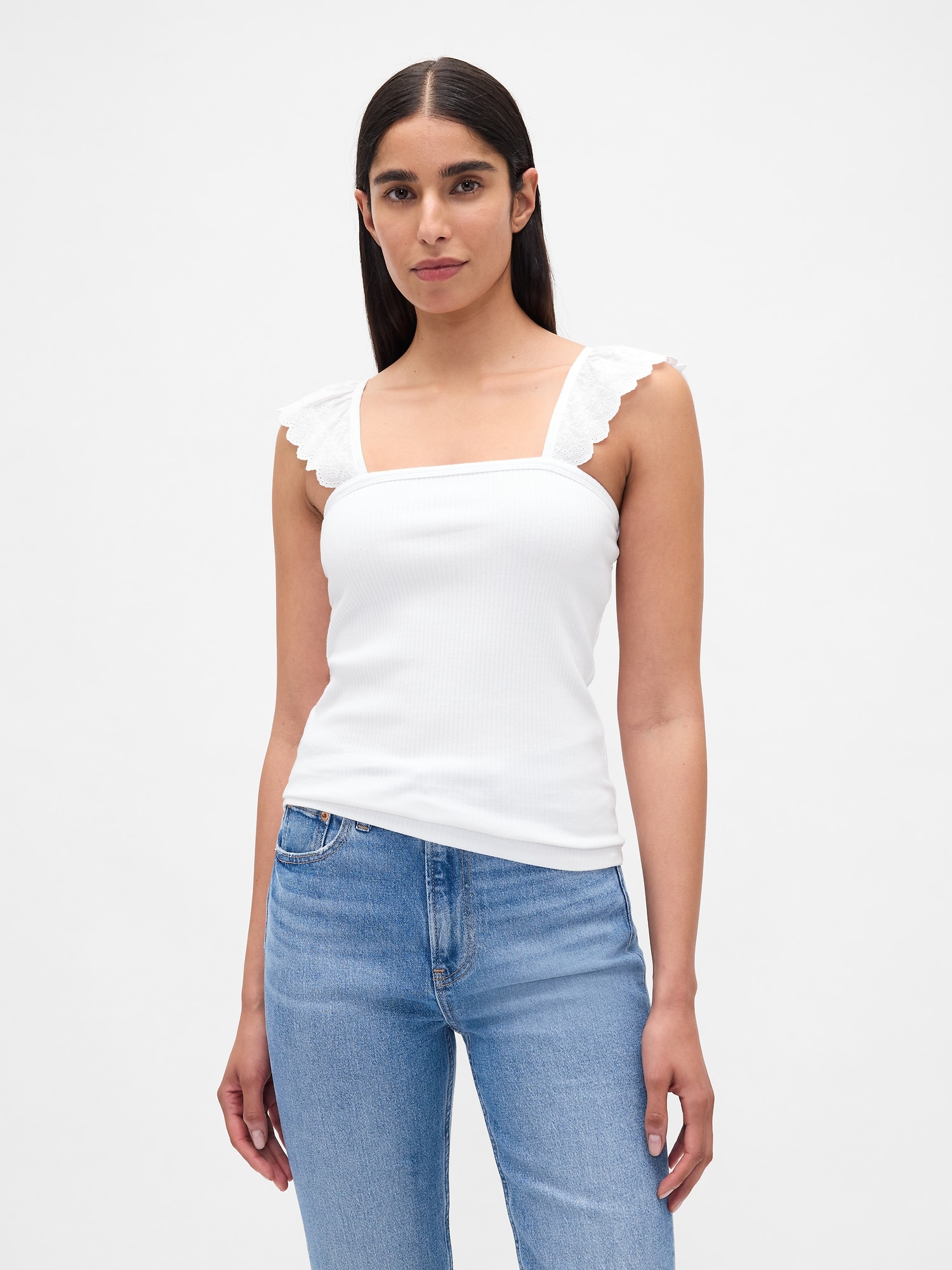 Modern Rib Flutter Tank Top - Fresh White