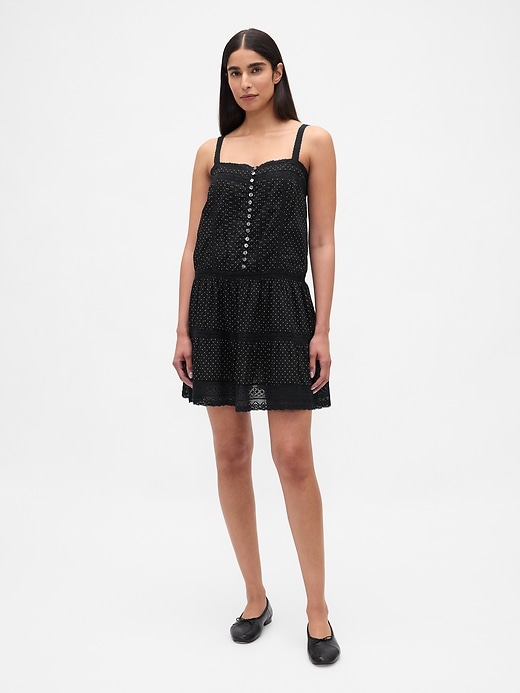 Image number 1 showing, Lace-Trim Drop-Waist Mini Dress