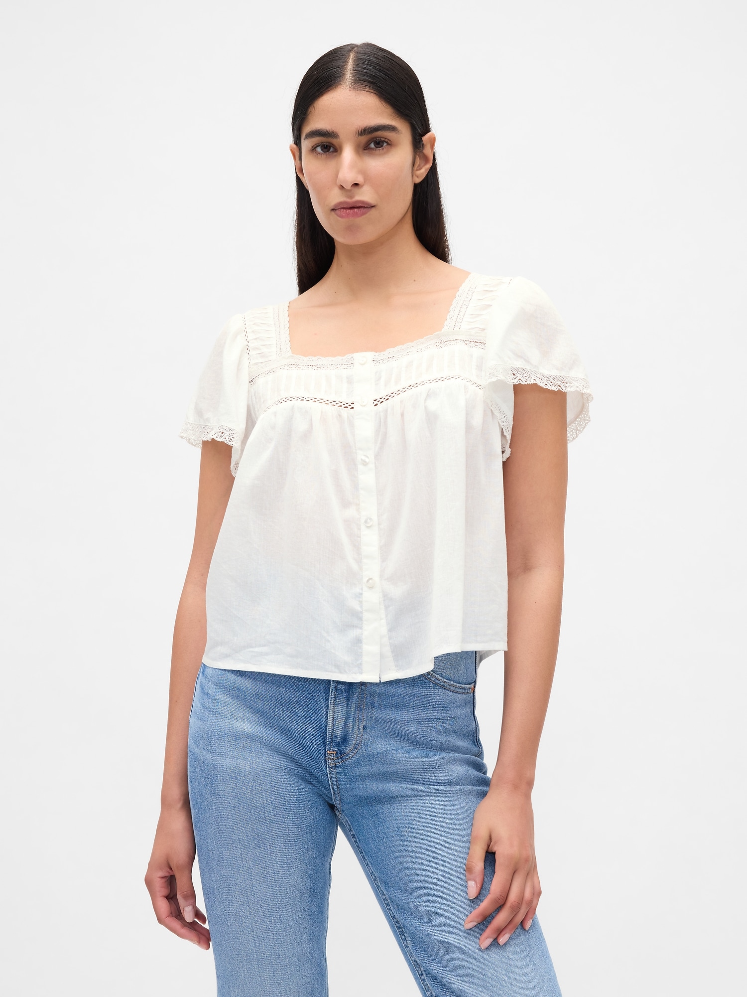 Gap Lace-trim Square-neck Crop Top
