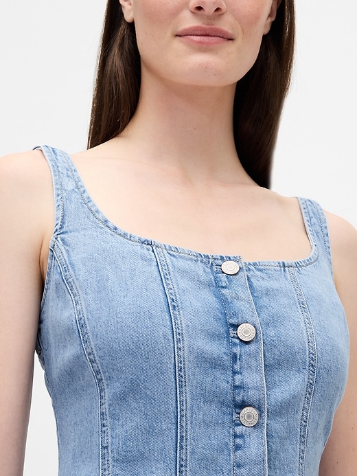 Image number 4 showing, Denim Seamed Button-Front Maxi Dress