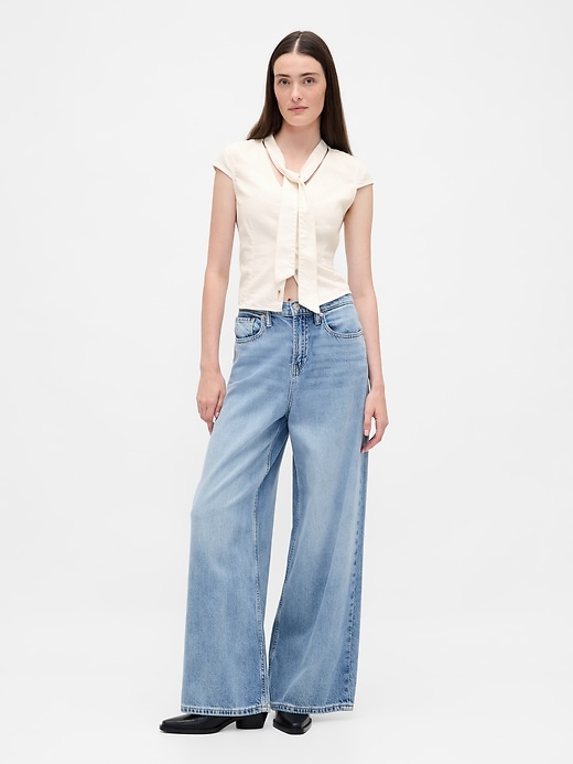 Image number 2 showing, Denim Tie-Front Crop Top
