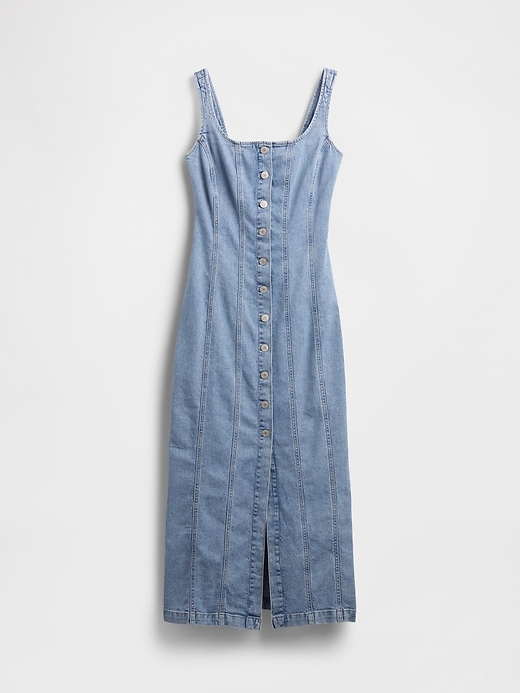 Image number 5 showing, Denim Seamed Button-Front Maxi Dress