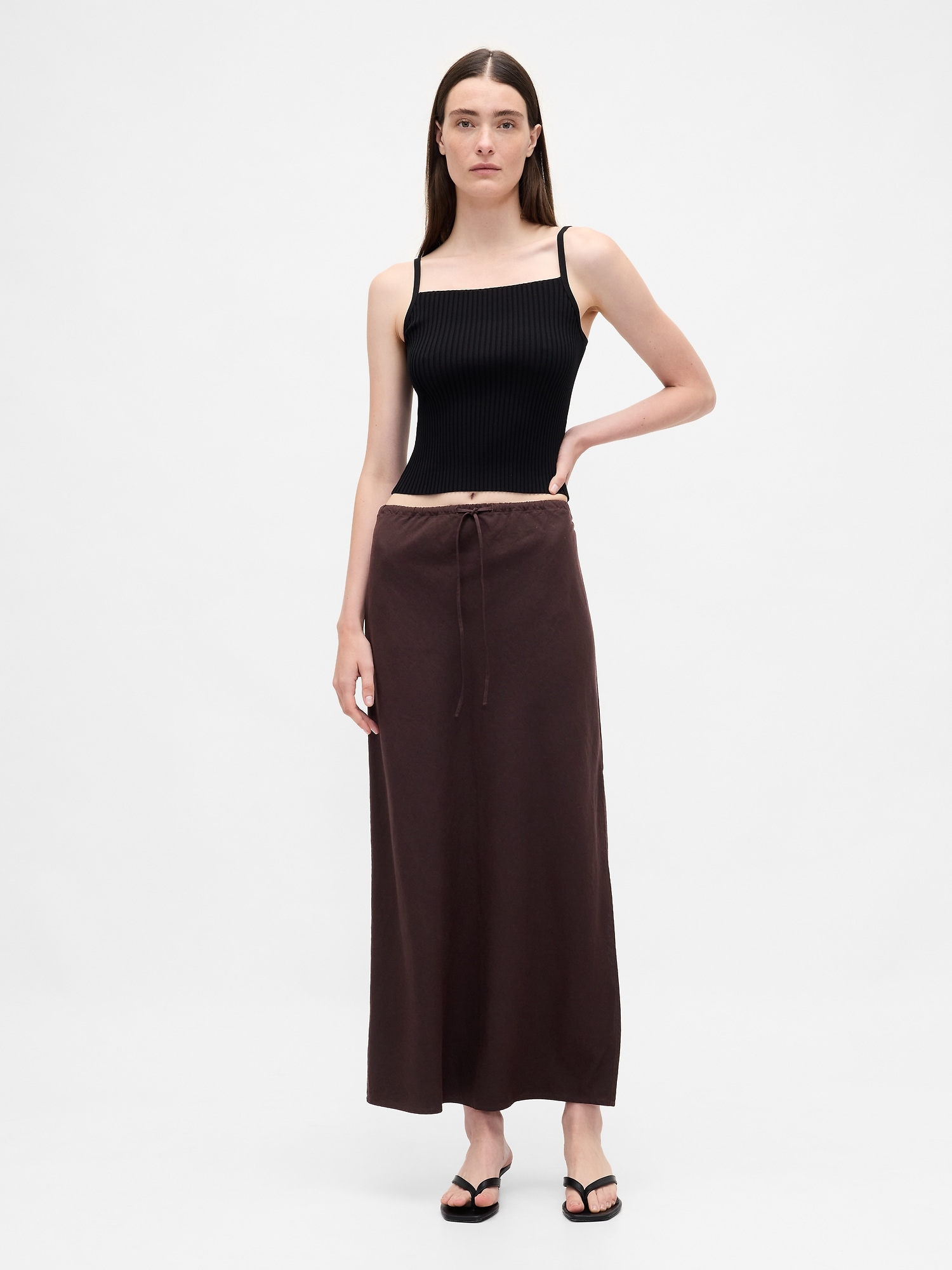 Linen-Blend Midi Skirt