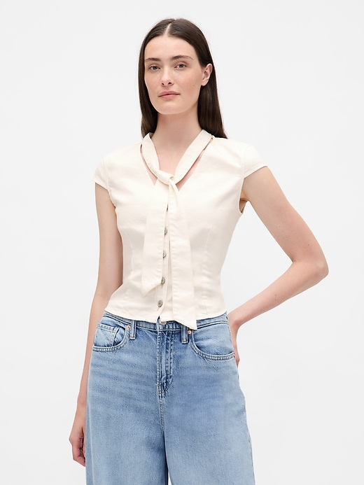 Image number 1 showing, Denim Tie-Front Crop Top