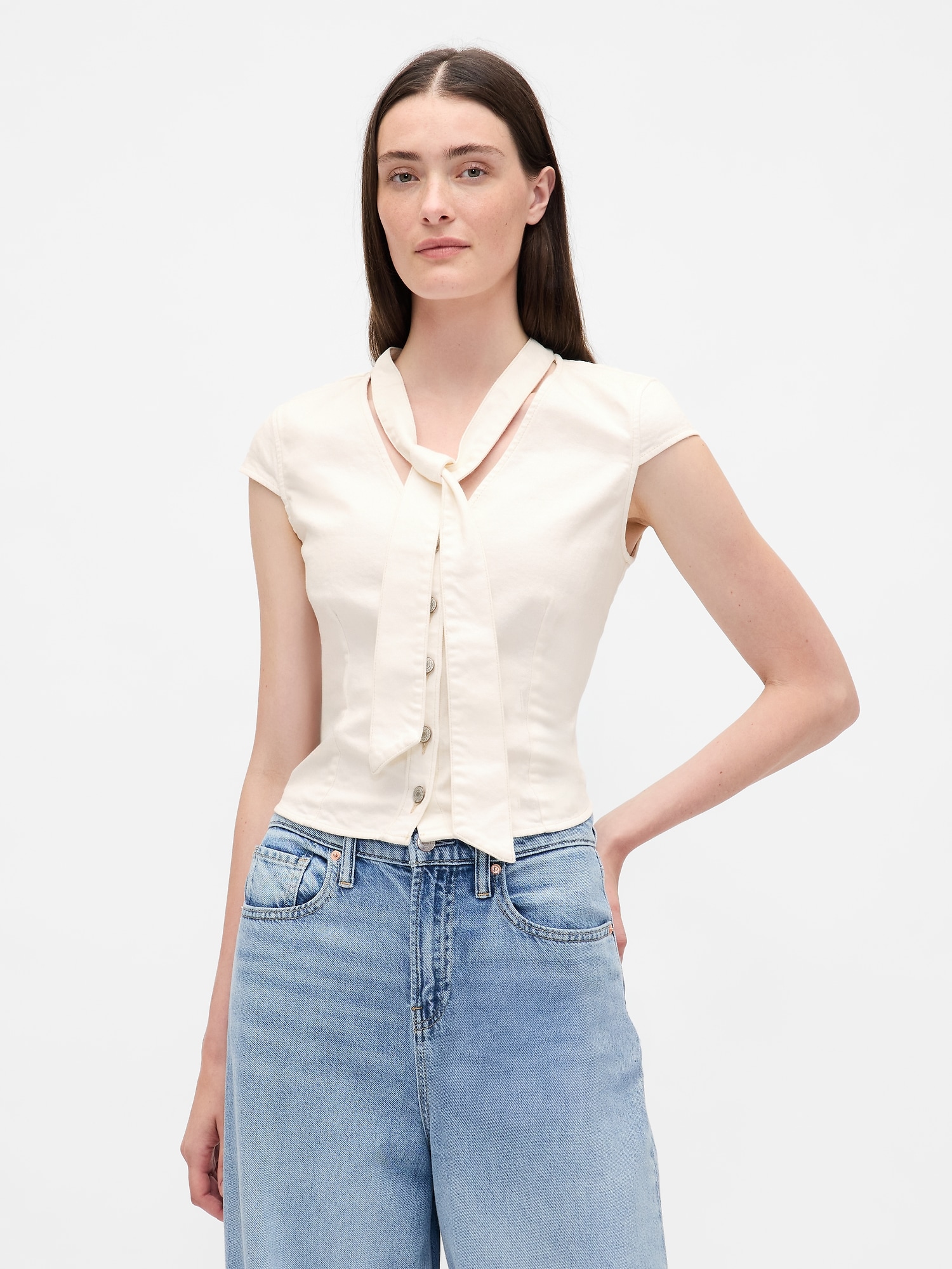 Gap Denim Tie-front Crop Top