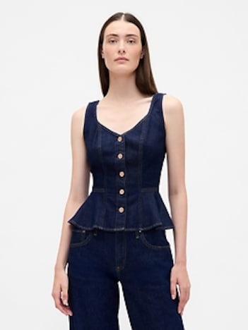 Denim Peplum Crop Tank Top
