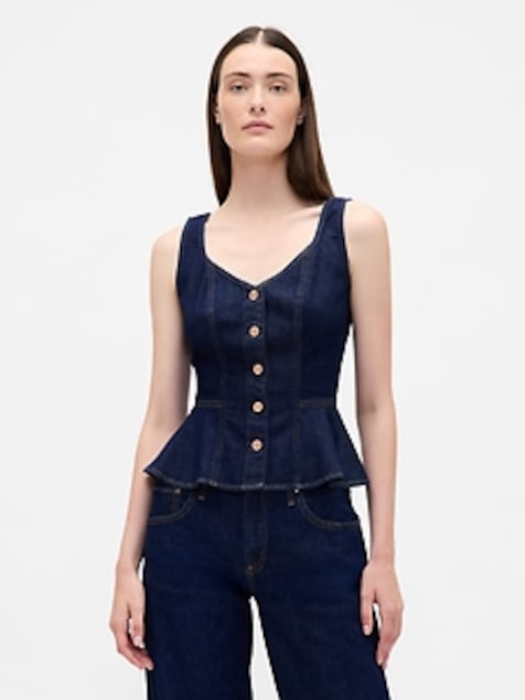Denim Peplum Crop Tank Top