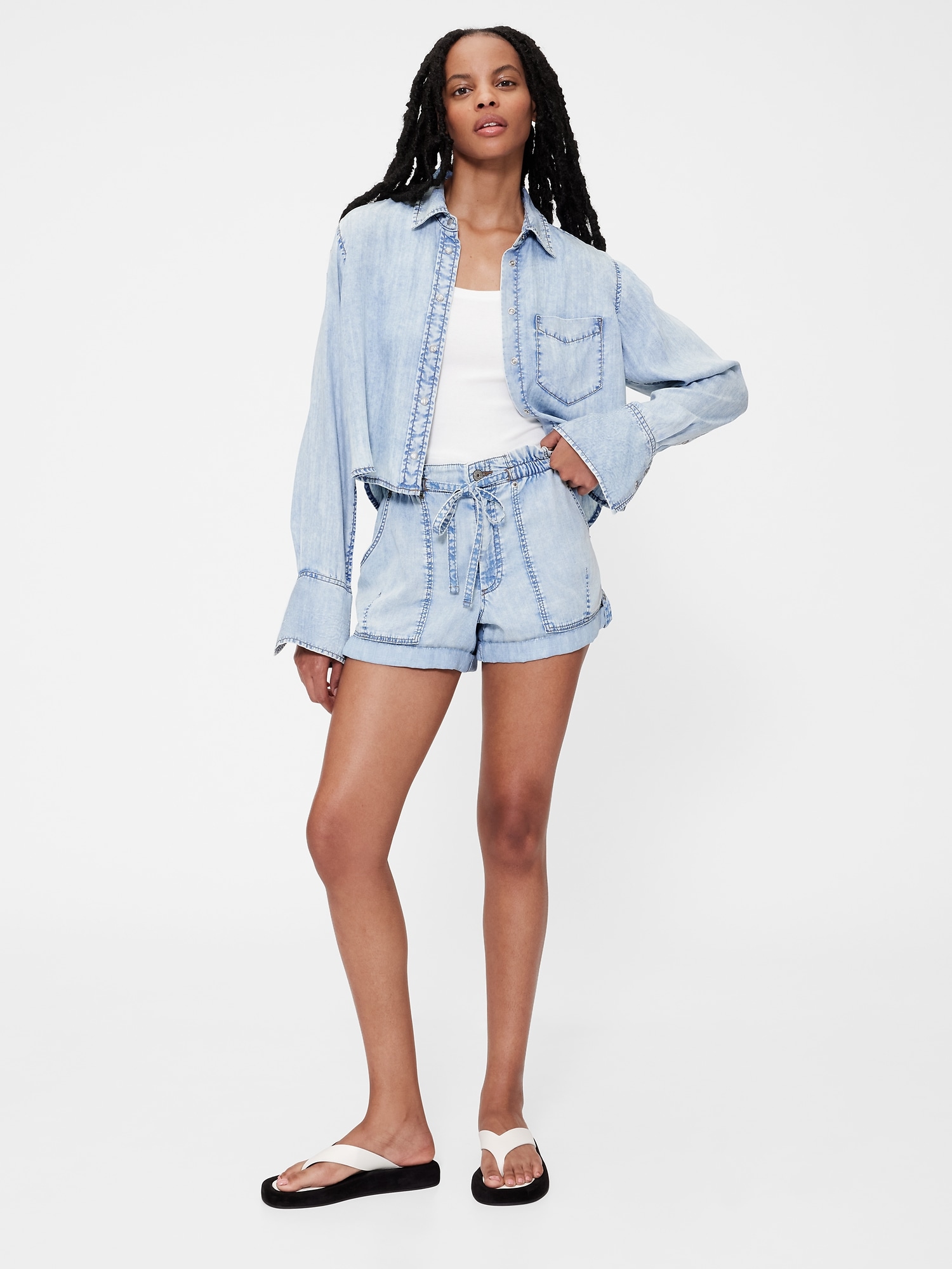 Gap Studio High Rise Draped Denim Easy Shorts
