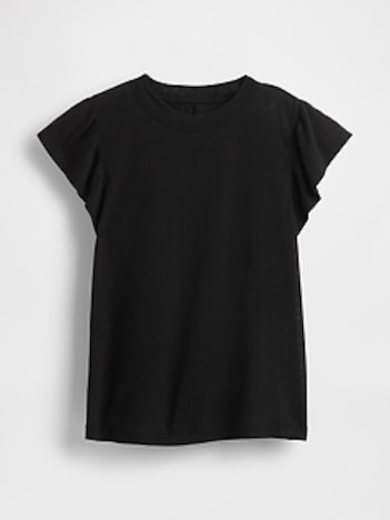 Linen-Blend Flutter-Sleeve T-Shirt