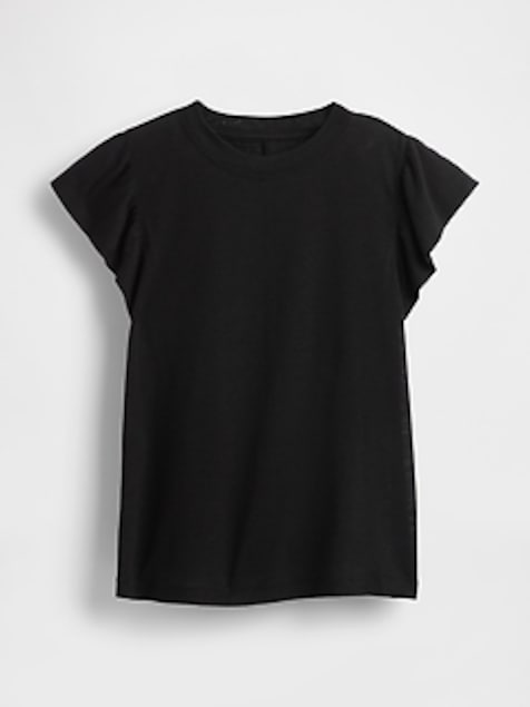 Linen-Blend Flutter-Sleeve T-Shirt