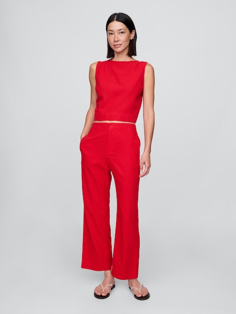 Linen-Blend Relaxed Straight Ankle Pants