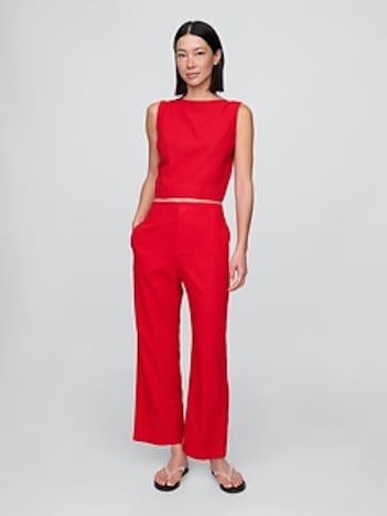 Linen-Blend Relaxed Straight Ankle Pants