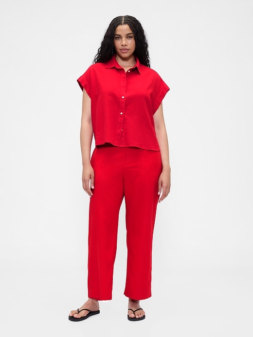 Image number 5 showing, Linen-Blend Relaxed Straight Ankle Pants