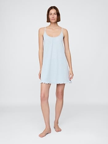 Linen-Blend Ruffle PJ Dress