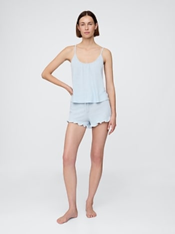 Linen-Blend Ruffle PJ Shorts