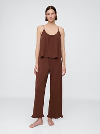 Linen-Blend Ruffle PJ Pants