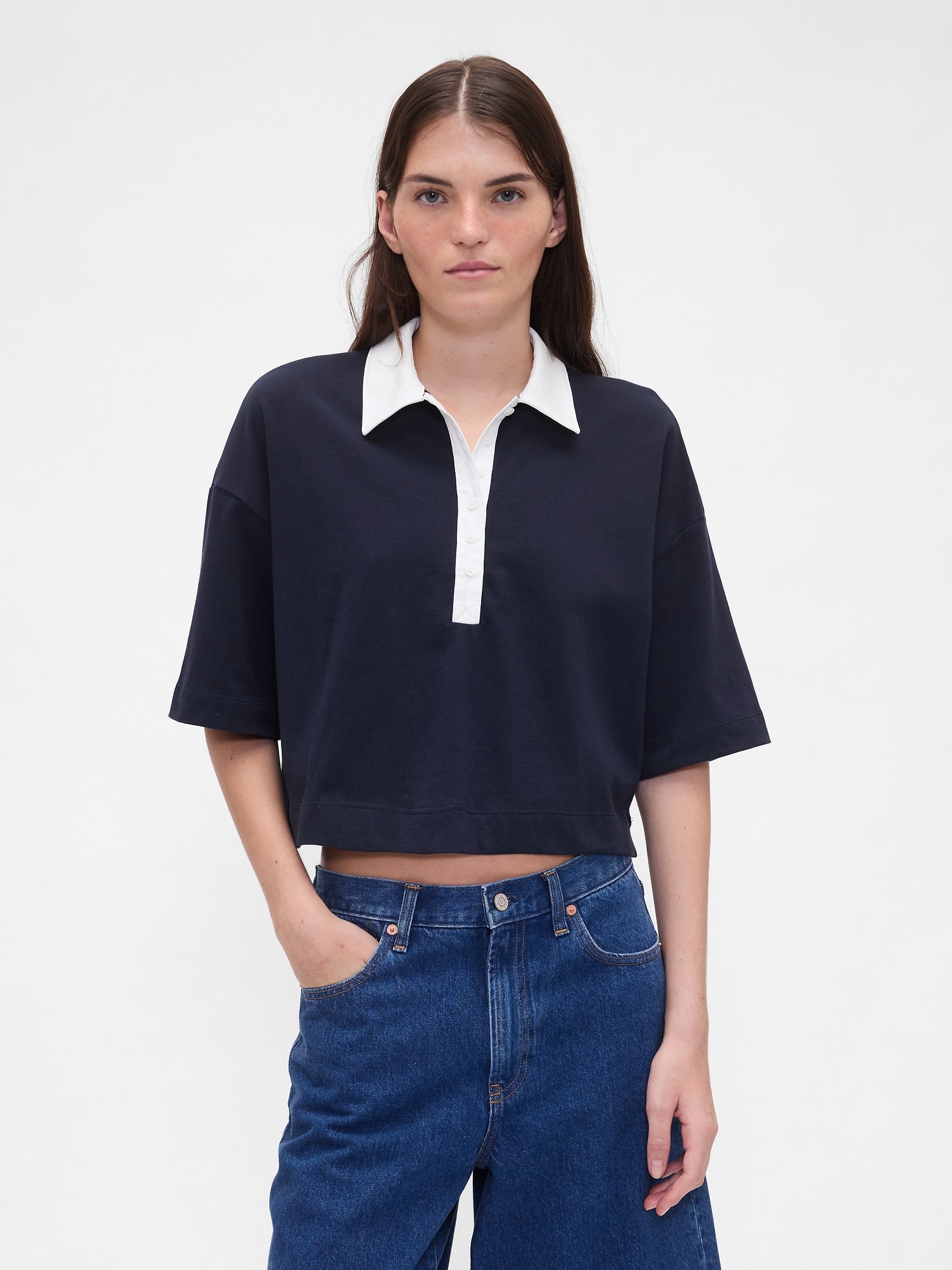 Organic Cotton VintageSoft Heavyweight Crop Polo Shirt - Blue