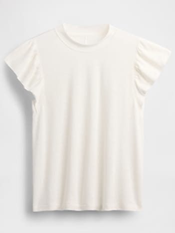 Linen-Blend Flutter-Sleeve T-Shirt