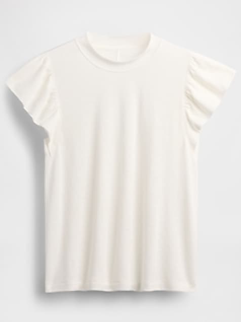 Linen-Blend Flutter-Sleeve T-Shirt