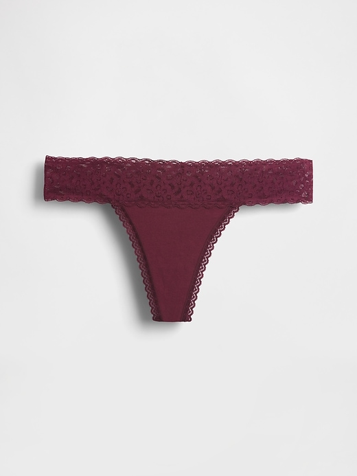 Image number 4 showing, Organic Stretch Cotton Lace-Trim Thong