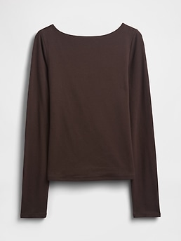 CloseKnit Jersey Boatneck Open-Back T-Shirt - Brown - View 35