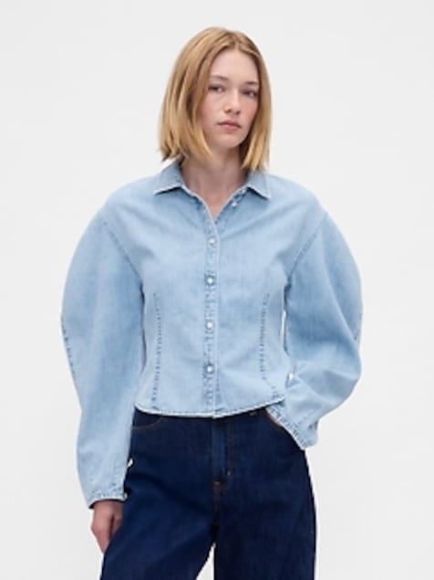 Denim Balloon-Sleeve Shirt